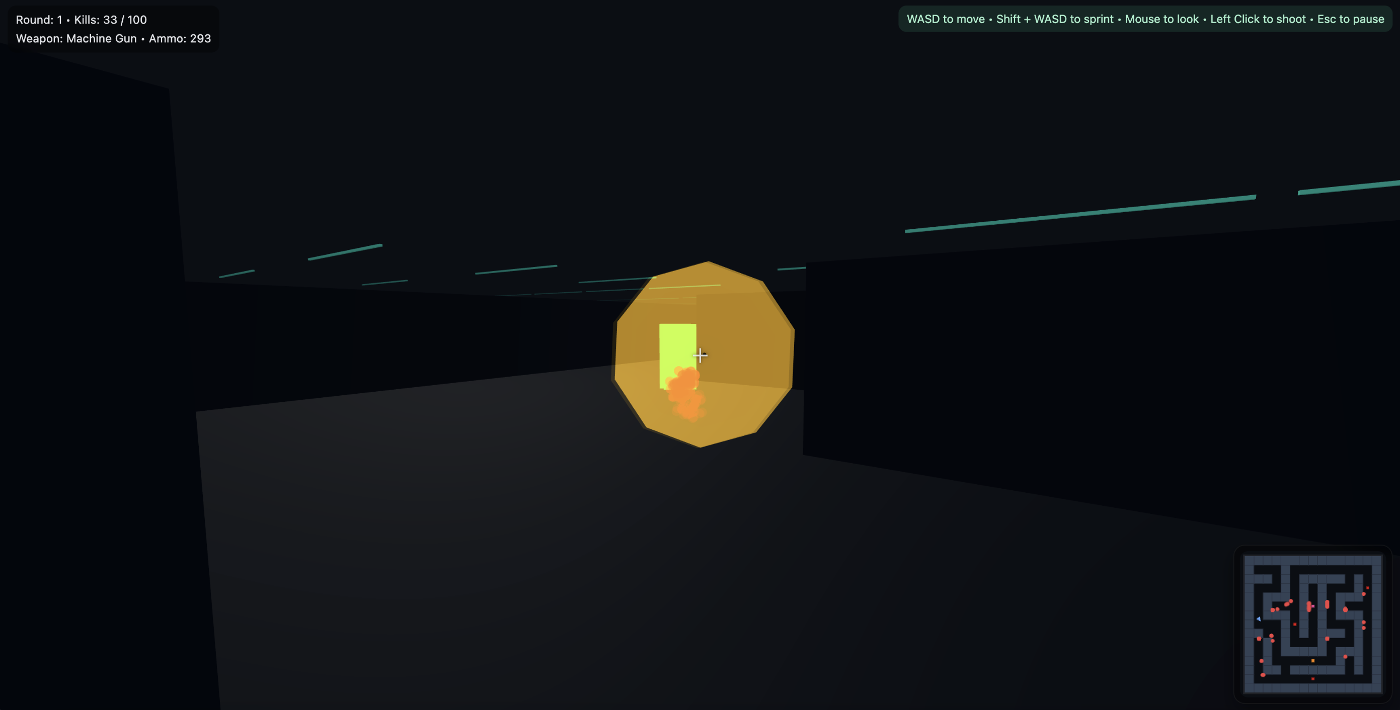 First-person view shooting cube zombies in a maze